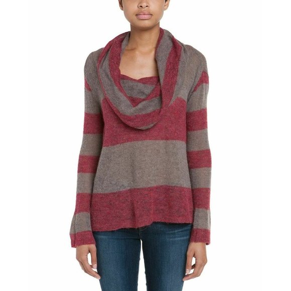 Free People Lulu Rugby cowl neck‎ maroon/striped alpaca nylon XS - Picture 2 of 8
